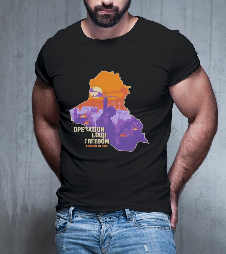 Operation Iraqi Freedom Forged In Fire Sunset Silhouette Map T-Shirt