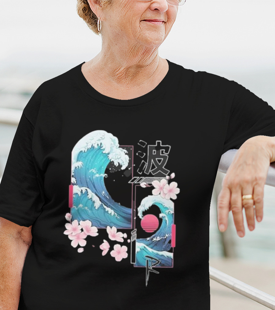 Pandorya Nami Cherry Blossom Wave Aesthetic Grnk T-Shirt