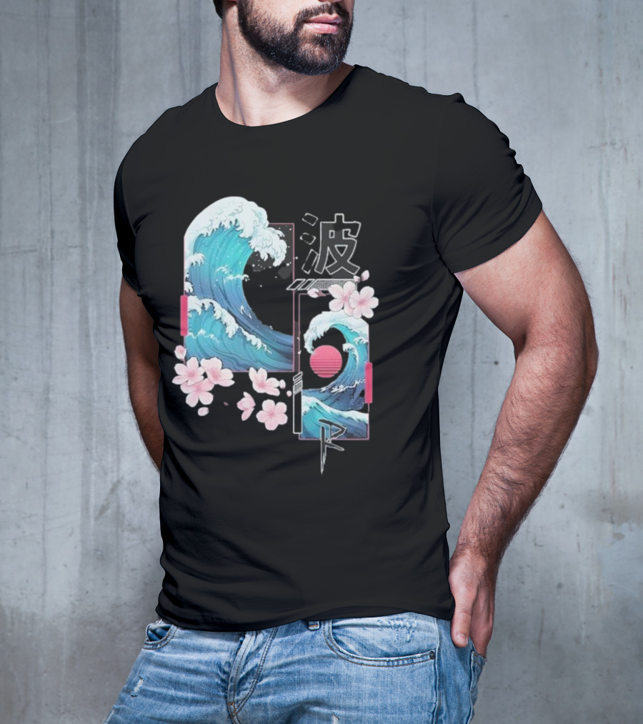 Pandorya Nami Cherry Blossom Wave Aesthetic Grnk T-Shirt