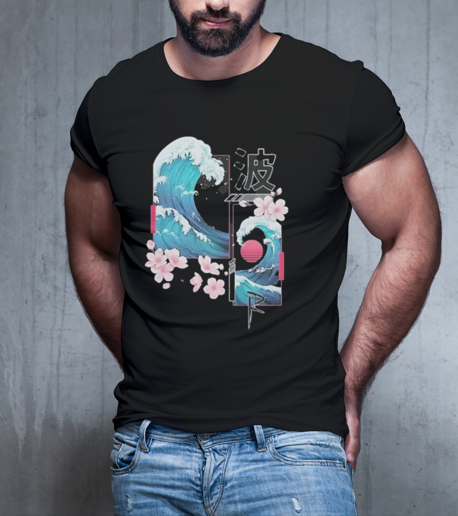 Pandorya Nami Cherry Blossom Wave Aesthetic Grnk T-Shirt