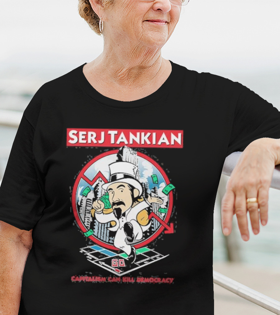 Serj Tankian Monopoly Style Critique: Capitalism Can Kill Democracy T-Shirt