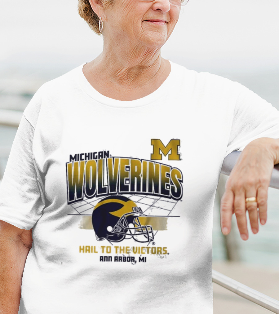 Michigan Wolverines Helmet Hail To The Victors Ann Arbor MI T-Shirt