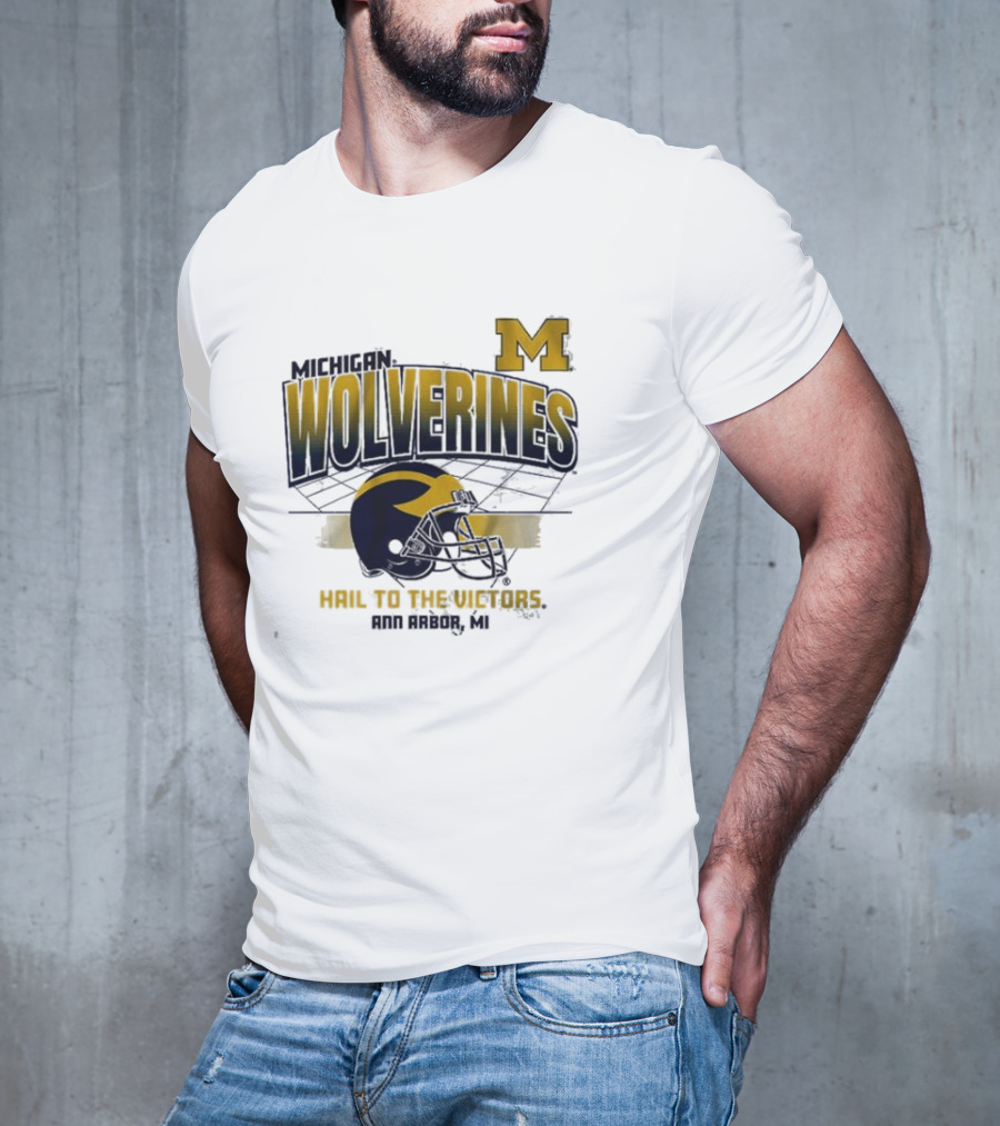 Michigan Wolverines Helmet Hail To The Victors Ann Arbor MI T-Shirt
