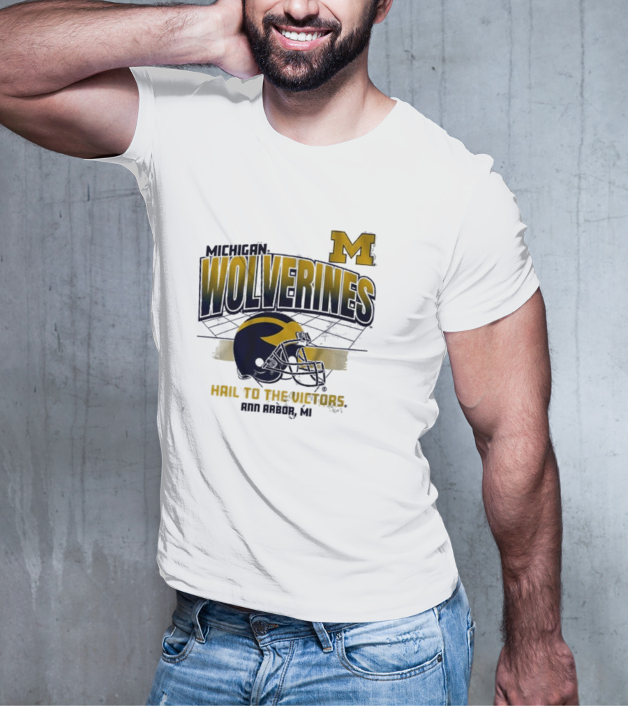 Michigan Wolverines Helmet Hail To The Victors Ann Arbor MI T-Shirt