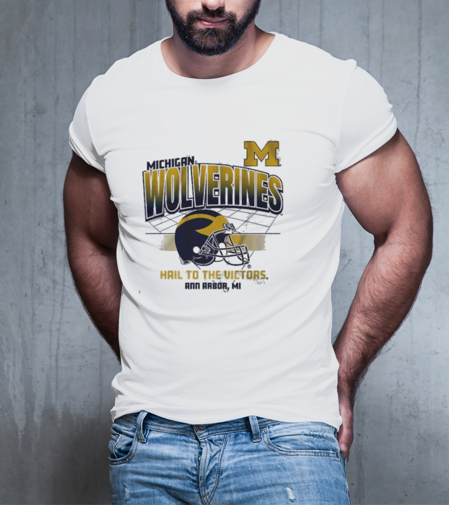 Michigan Wolverines Helmet Hail To The Victors Ann Arbor MI T-Shirt