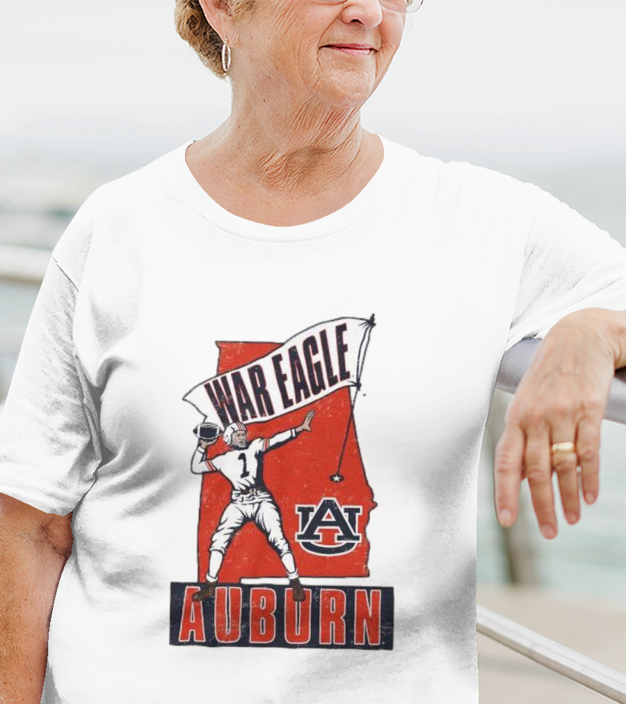 Auburn War Eagle Vintage Football Player With Auburn Logo And War Eagle Banner T-Shirt