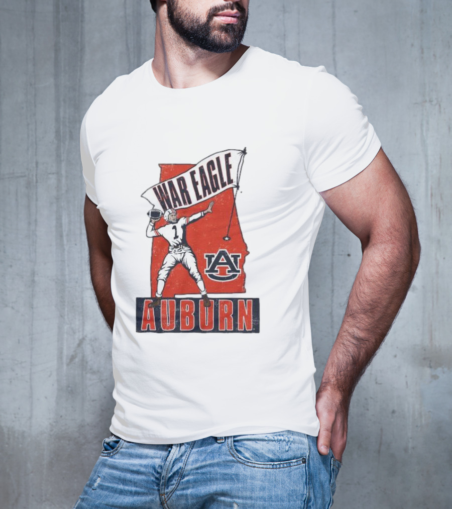 Auburn War Eagle Vintage Football Player With Auburn Logo And War Eagle Banner T-Shirt