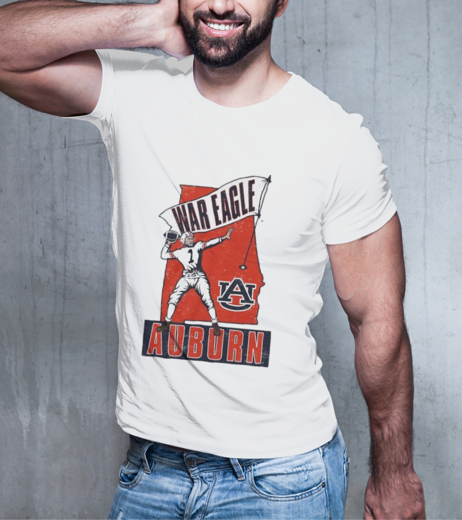 Auburn War Eagle Vintage Football Player With Auburn Logo And War Eagle Banner T-Shirt