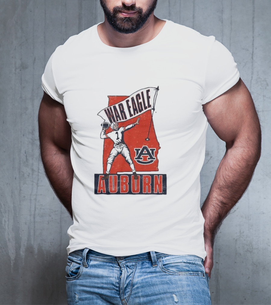 Auburn War Eagle Vintage Football Player With Auburn Logo And War Eagle Banner T-Shirt