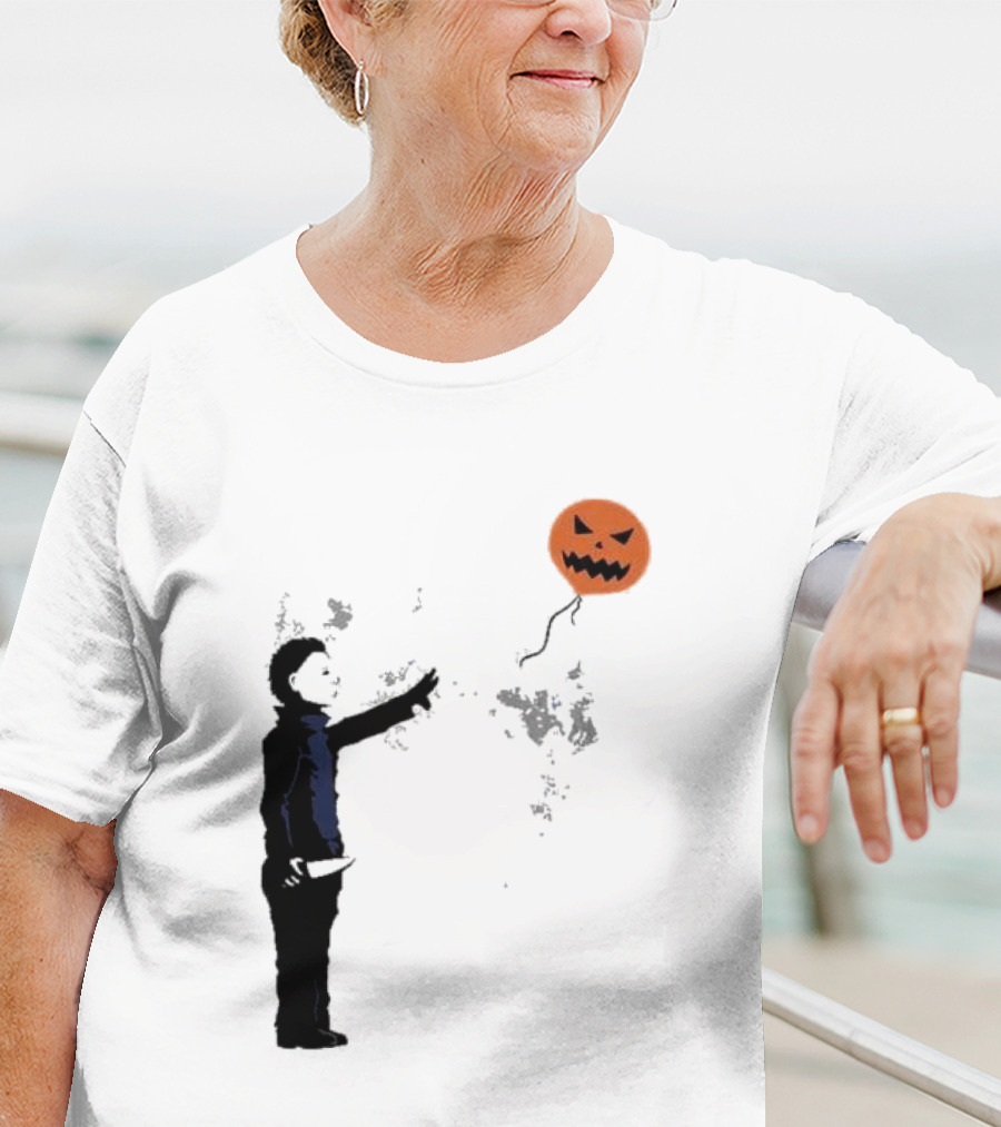 Ballooween Banksy Balloon Girl Meets Michael Myers Terror Horror Balloon T-Shirt