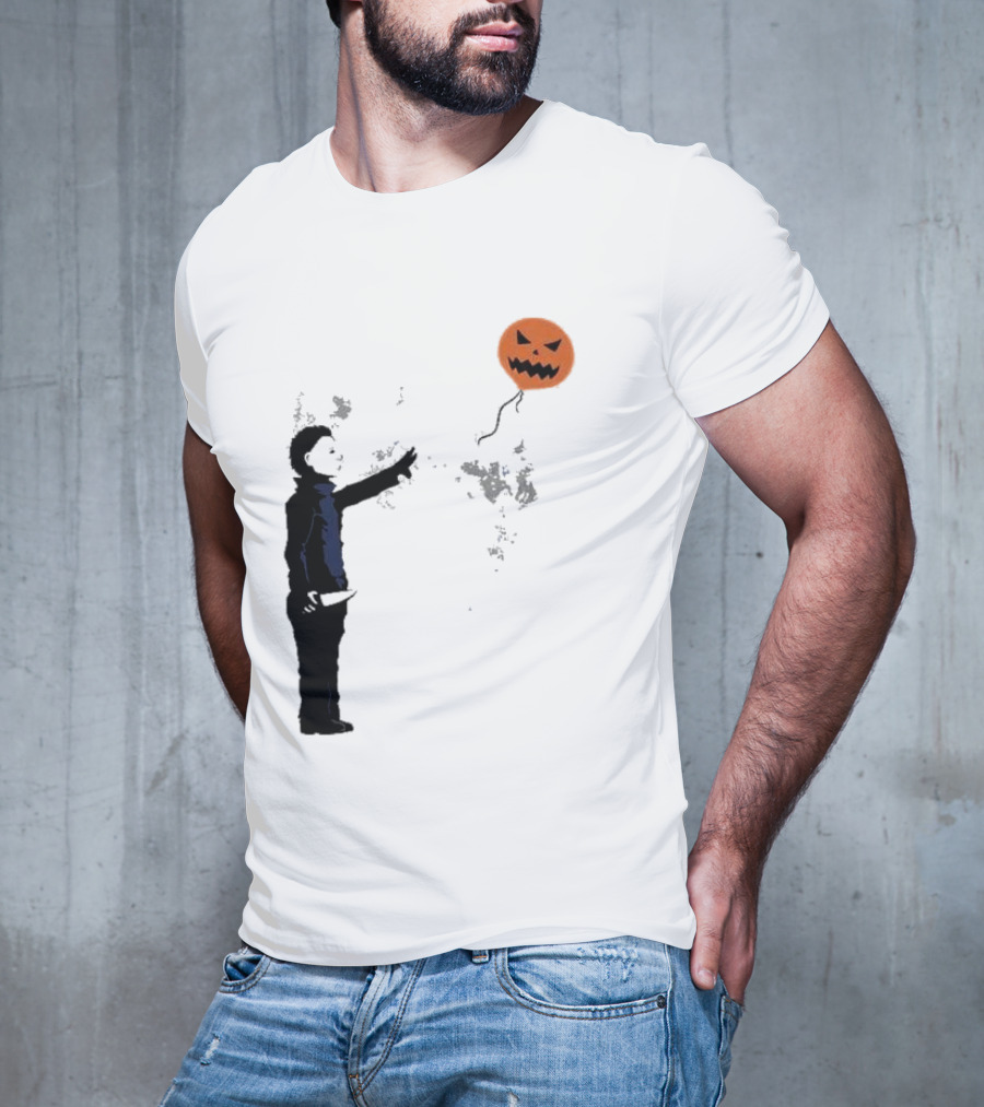 Ballooween Banksy Balloon Girl Meets Michael Myers Terror Horror Balloon T-Shirt