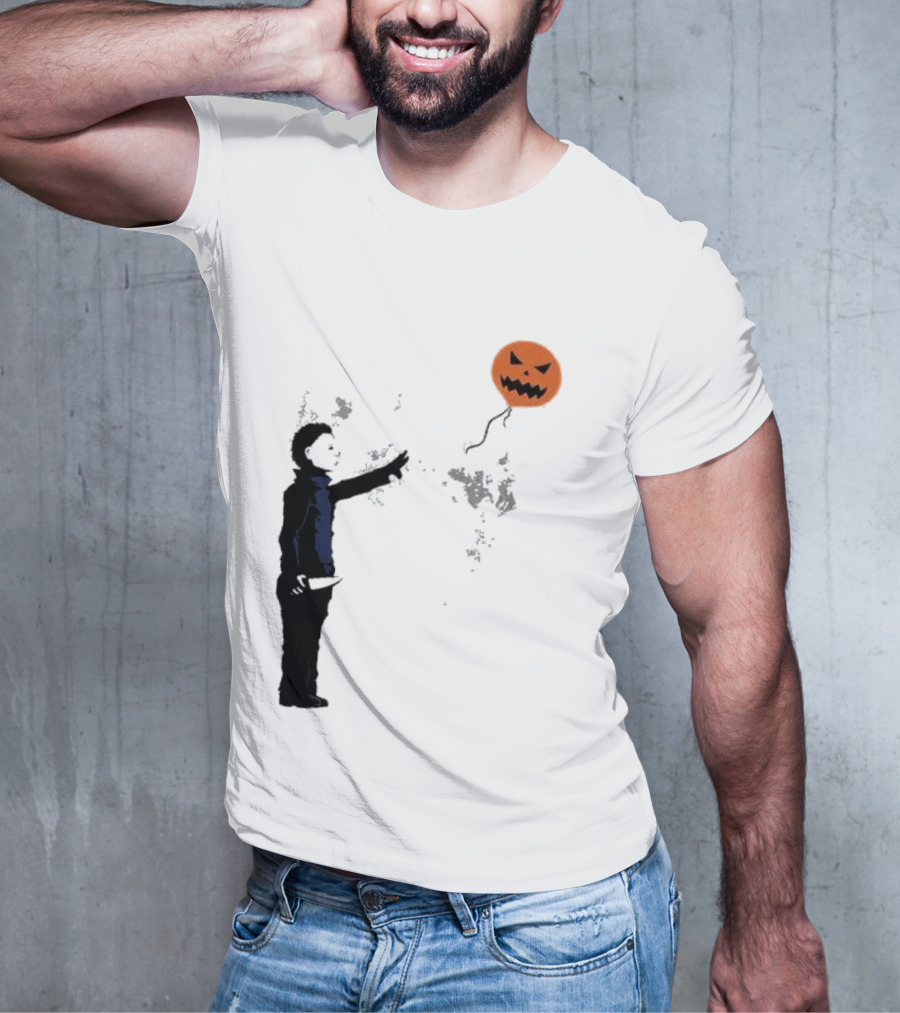 Ballooween Banksy Balloon Girl Meets Michael Myers Terror Horror Balloon T-Shirt