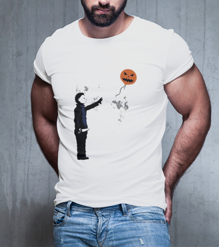 Ballooween Banksy Balloon Girl Meets Michael Myers Terror Horror Balloon T-Shirt