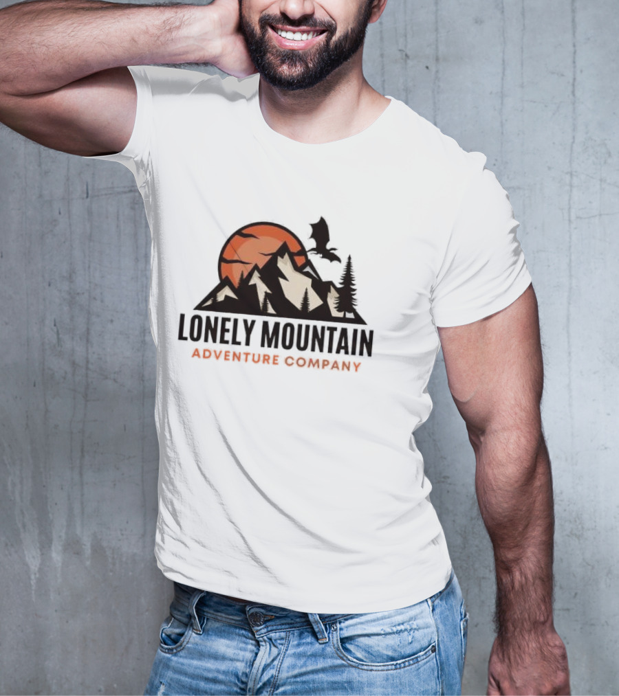 Lonely Mountain Adventure Company Dragon And Sunset Mountain Scene T-Shirt