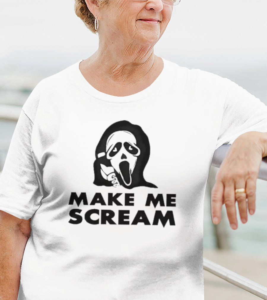 Self Proclaimed Store Ghostface Make Me Scream Horror Mask T-Shirt