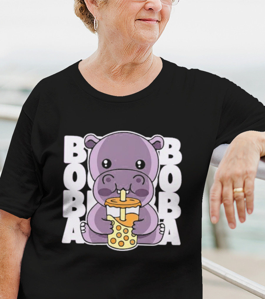 Kawaii Hippo Boba Tea Moo Deng Hippo Boba Boba T-Shirt
