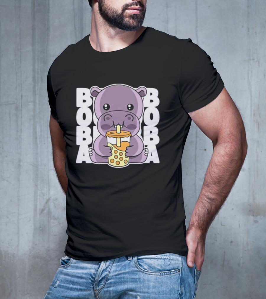 Kawaii Hippo Boba Tea Moo Deng Hippo Boba Boba T-Shirt