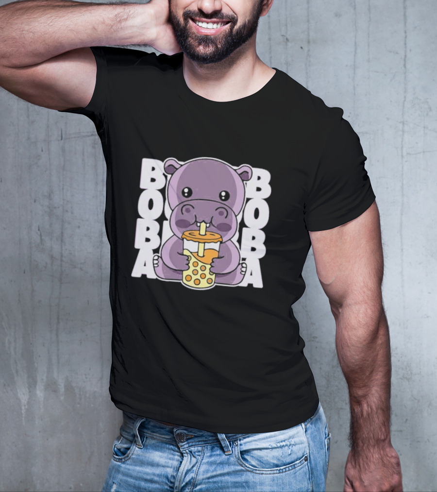 Kawaii Hippo Boba Tea Moo Deng Hippo Boba Boba T-Shirt