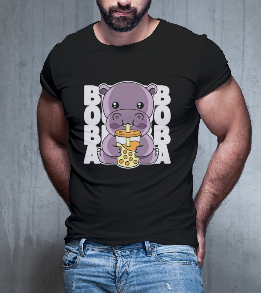 Kawaii Hippo Boba Tea Moo Deng Hippo Boba Boba T-Shirt