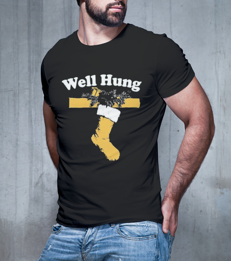 Well Hung Christmas Stocking Shot With Garland And Gift T-Shirt