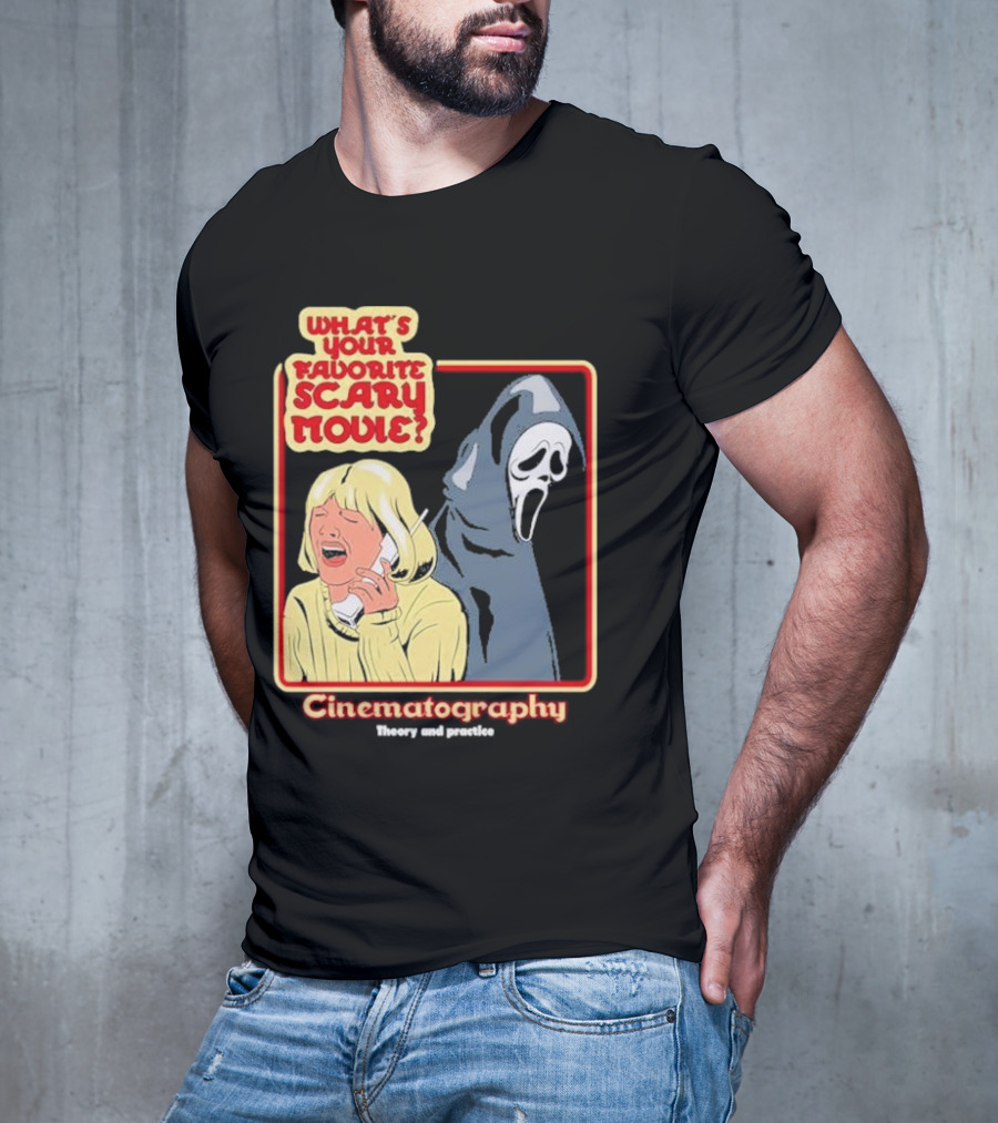 What’s Your Favorite Scary Movie Cinematography Theory And Practice Ghost Mask Girl On Phone T-Shirt