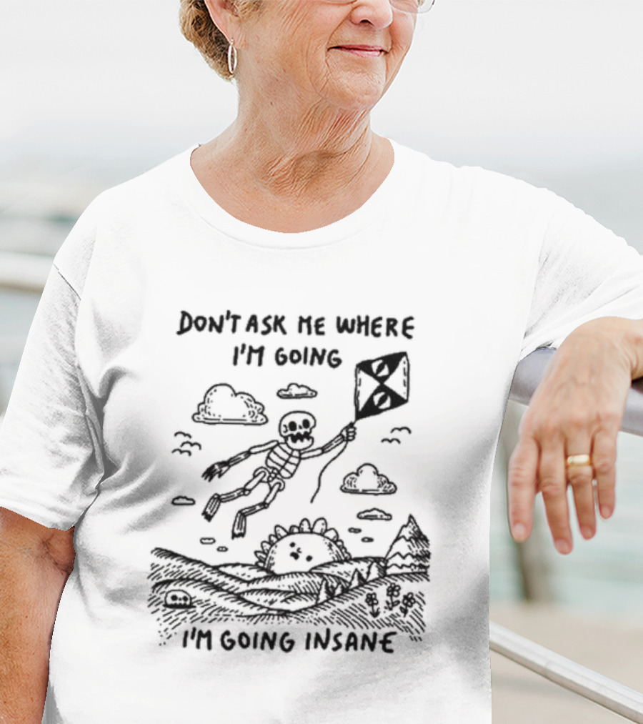 Don’t Ask Me Where I’m Going I’m Going Insane Skeleton Flying With Kite T-Shirt