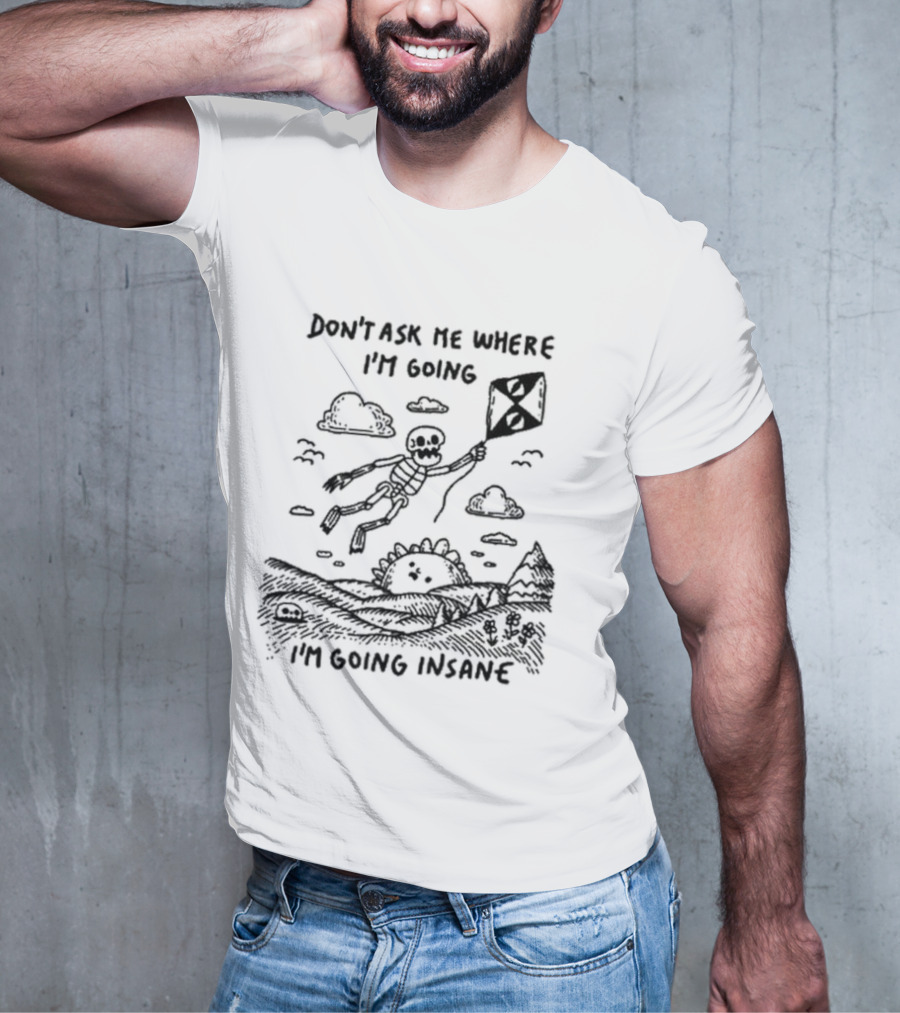 Don’t Ask Me Where I’m Going I’m Going Insane Skeleton Flying With Kite T-Shirt