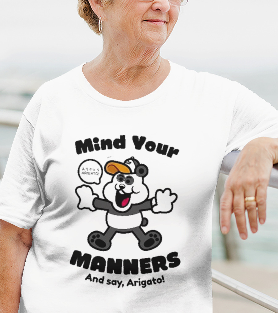 Mind Your Manners And Say Arigato Cartoon Character T-Shirt