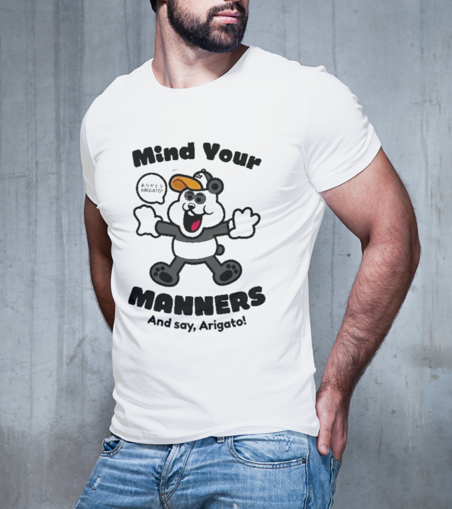 Mind Your Manners And Say Arigato Cartoon Character T-Shirt