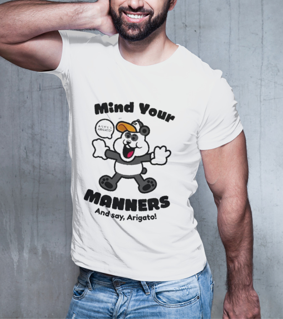 Mind Your Manners And Say Arigato Cartoon Character T-Shirt