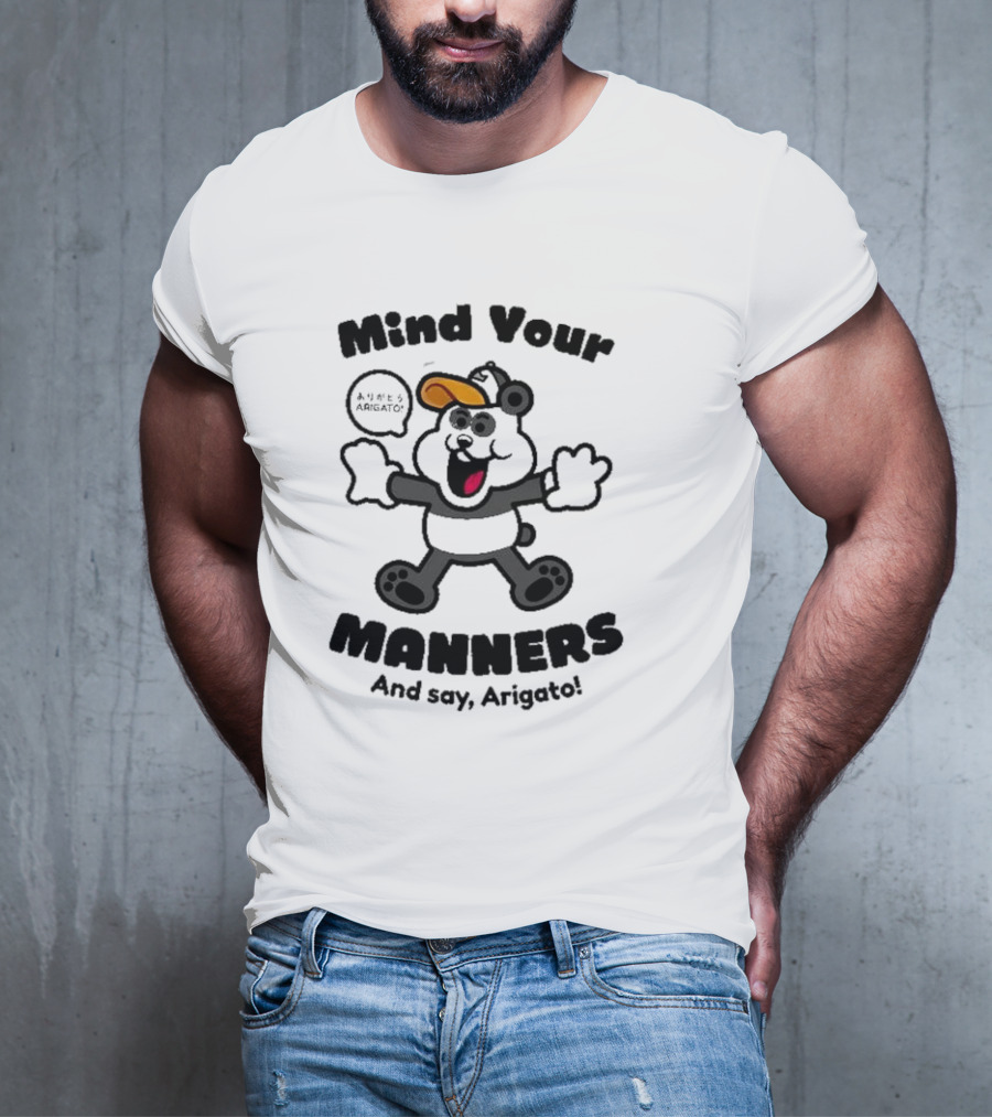 Mind Your Manners And Say Arigato Cartoon Character T-Shirt