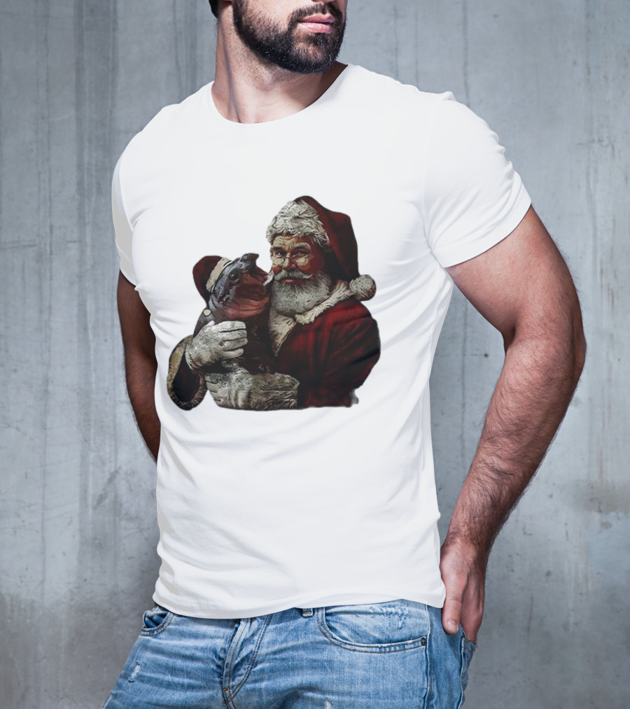 Moo Deng Xmas Funny Christmas Santa Hug Cute Baby Hippo Santa Claus Holiday T-Shirt
