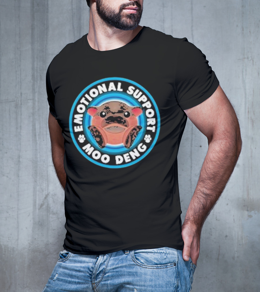 Emotional Support Moo Deng Hippo Badge T-Shirt