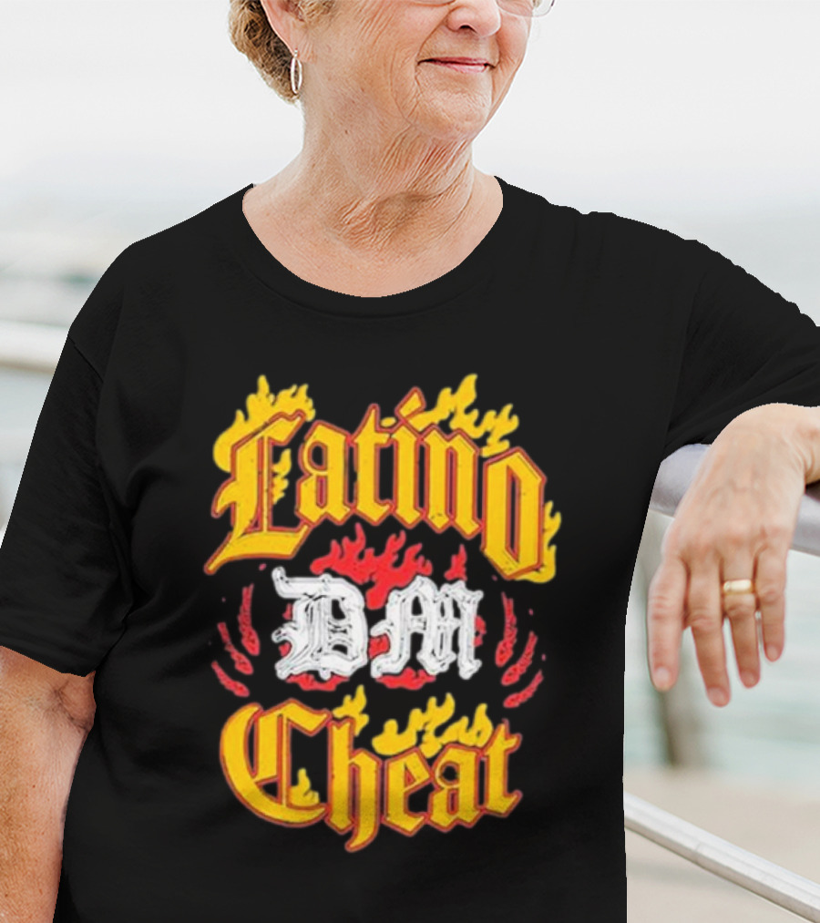 Latino DM Cheat Flames And Gothic Text T-Shirt