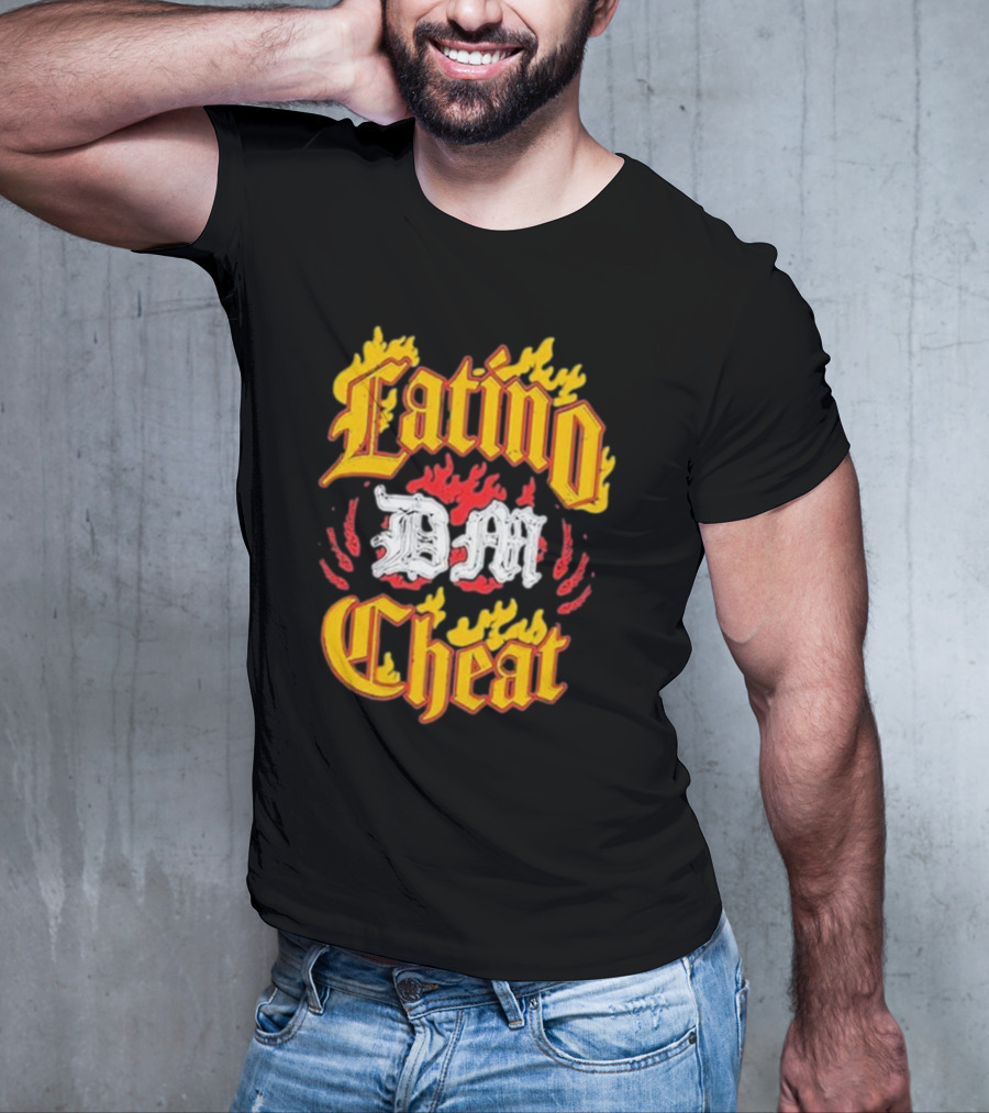 Latino DM Cheat Flames And Gothic Text T-Shirt