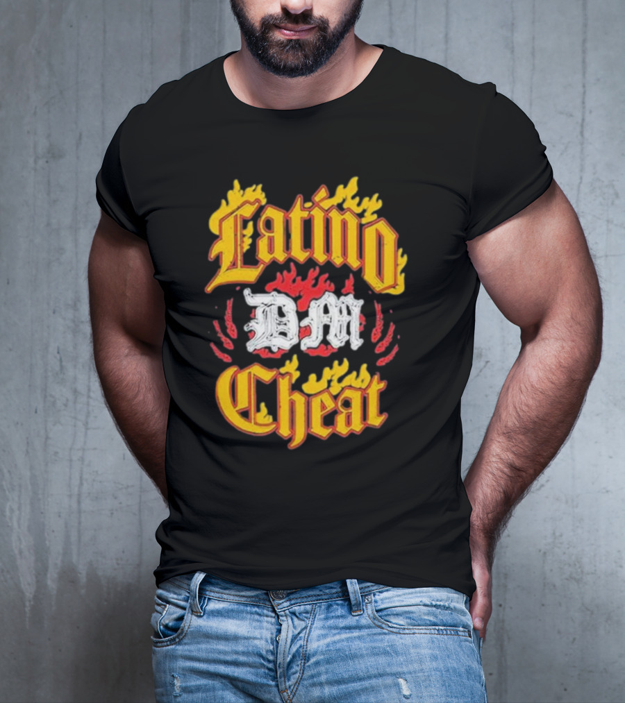 Latino DM Cheat Flames And Gothic Text T-Shirt