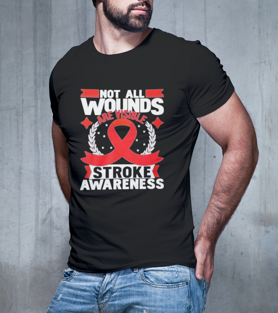 Not All Wounds Are Visible Red Ribbon Stroke Awareness T-Shirt