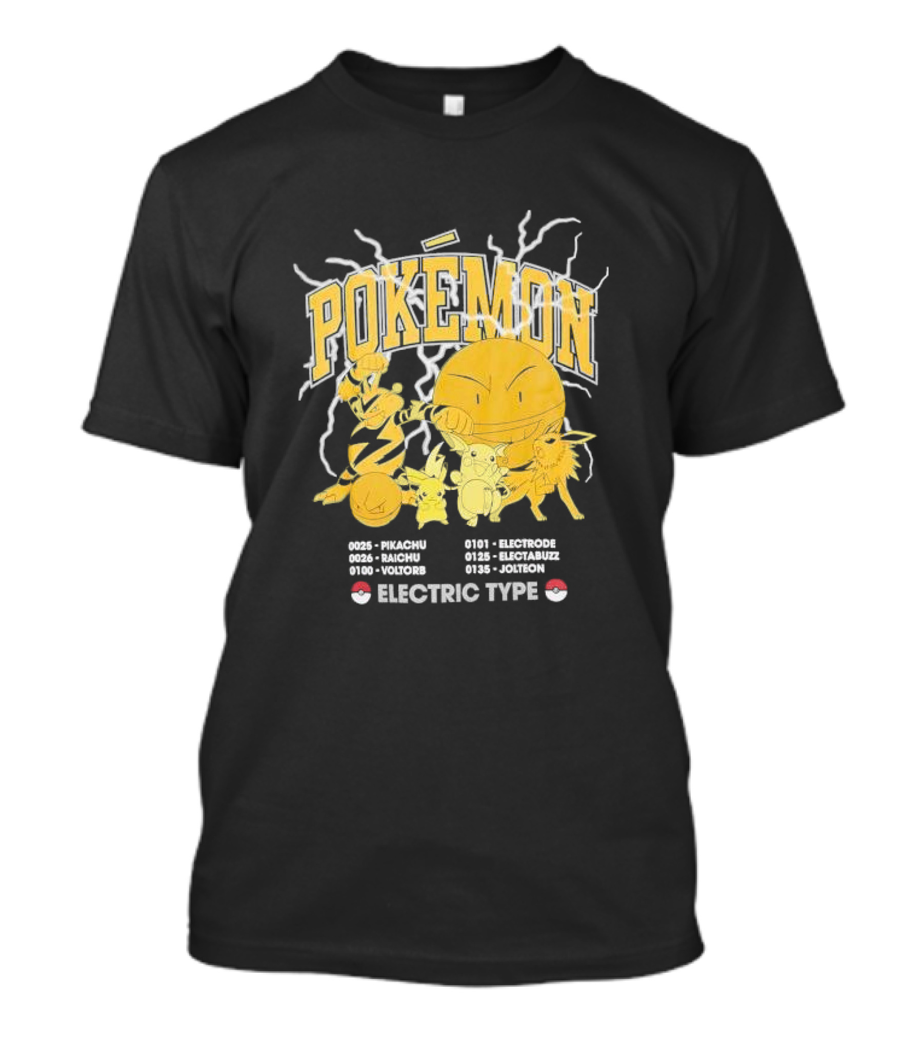 Pokémon Electric Type Pikachu Raichu Voltorb Electrode Electabuzz Jolteon T-Shirt