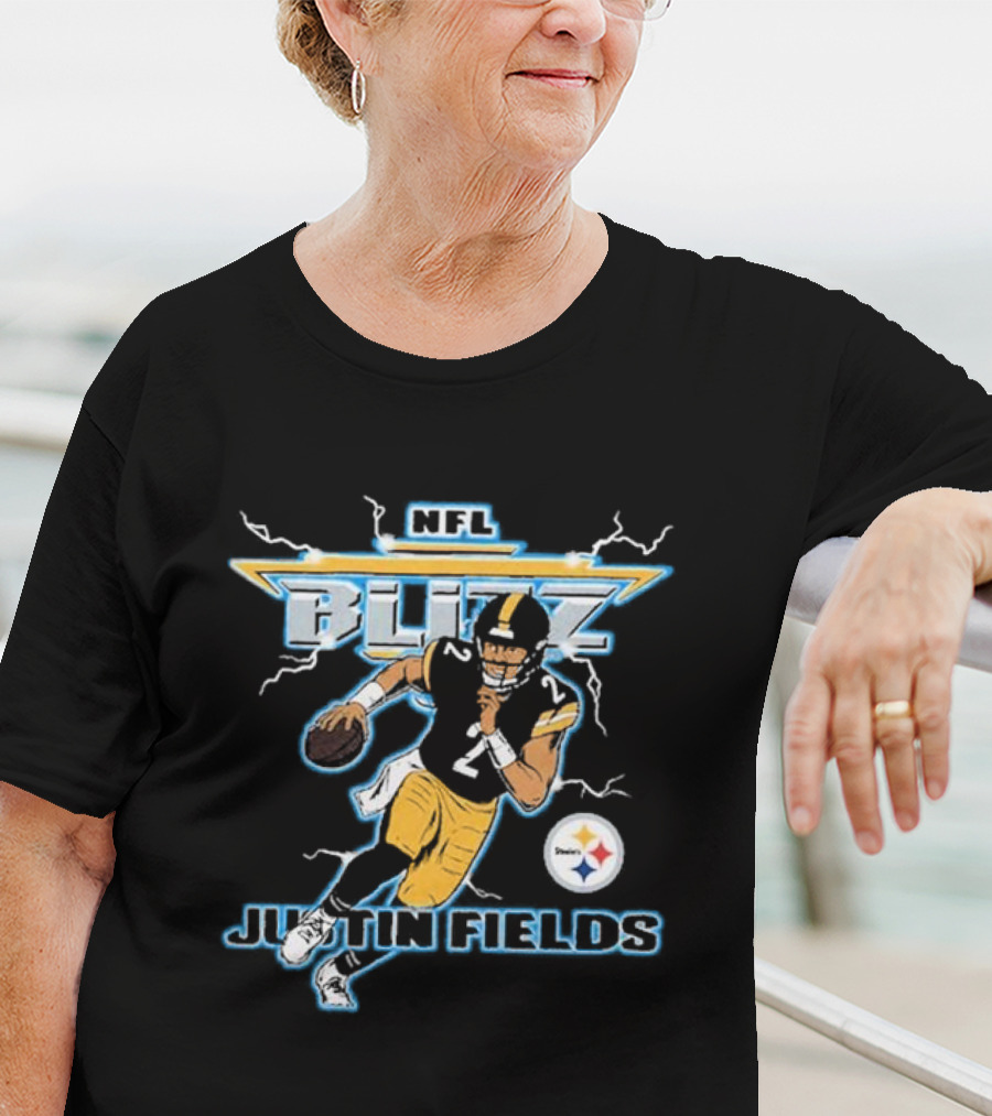 NFL Blitz Justin Fields Steelers Football Action T-Shirt