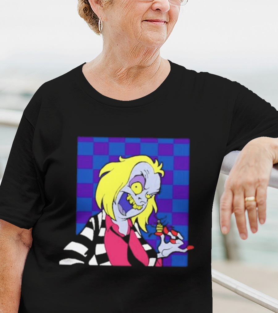 Pan Pizza Beetlejuice Cartoon Checkered Background T-Shirt