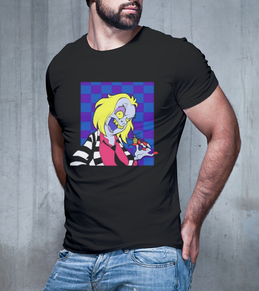 Pan Pizza Beetlejuice Cartoon Checkered Background T-Shirt