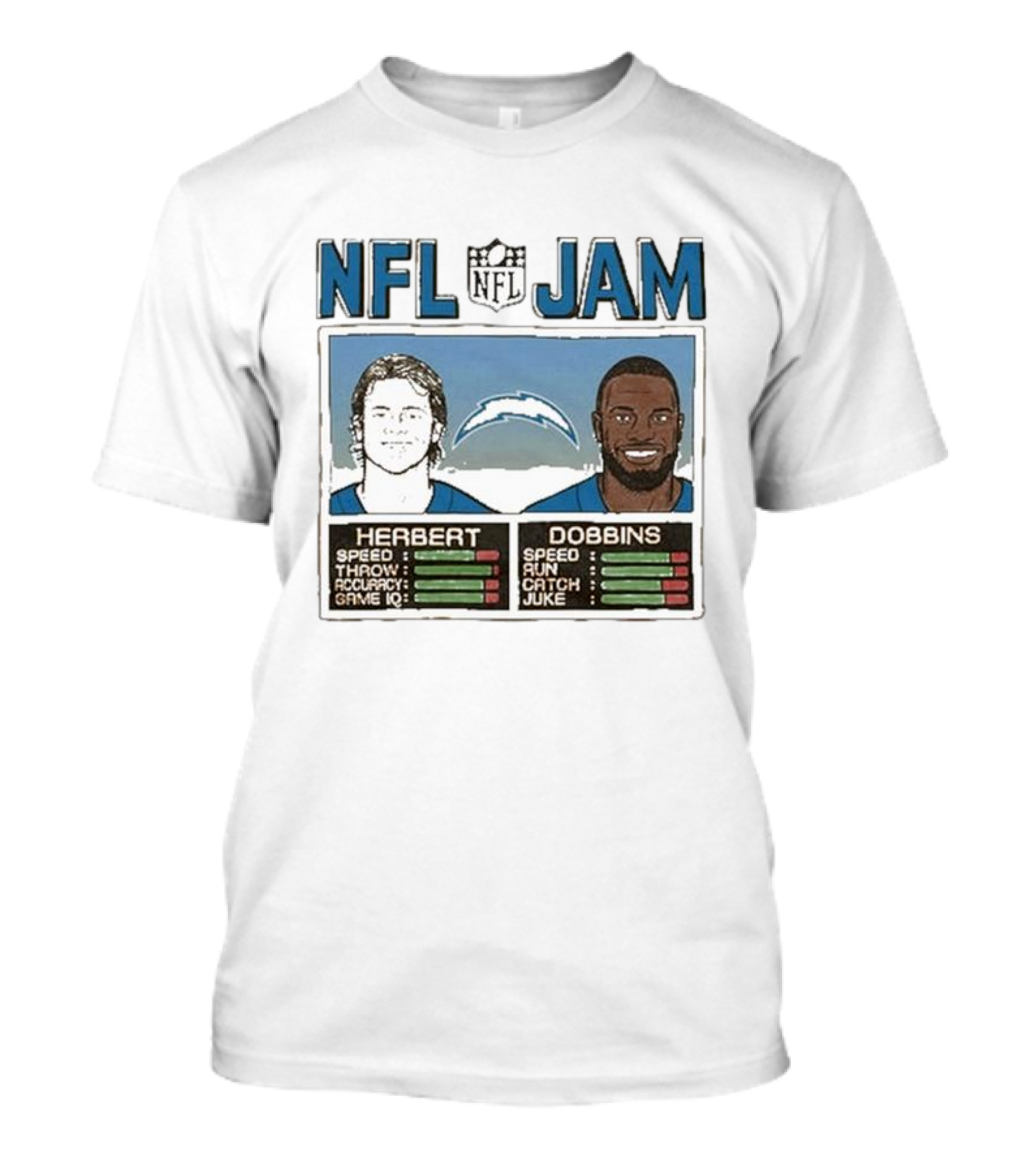 NFL Jam Chargers Herbert Dobbins Stats T-Shirt