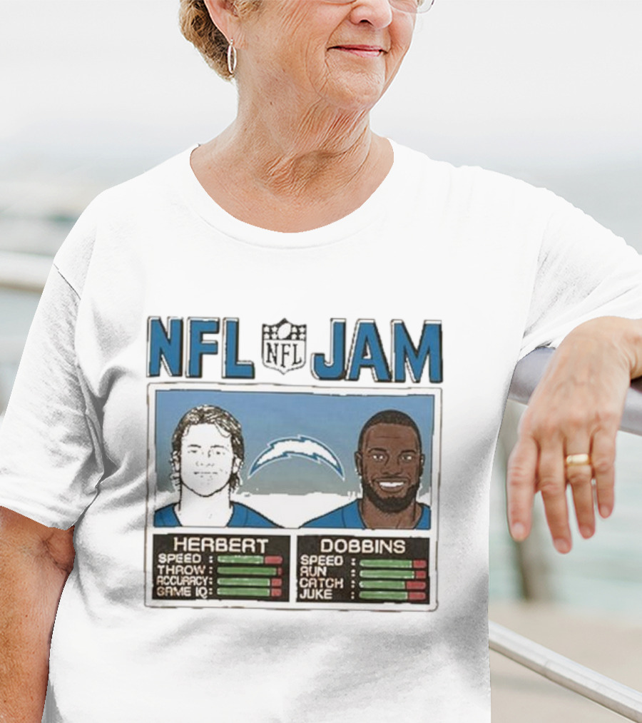 NFL Jam Chargers Herbert Dobbins Stats T-Shirt