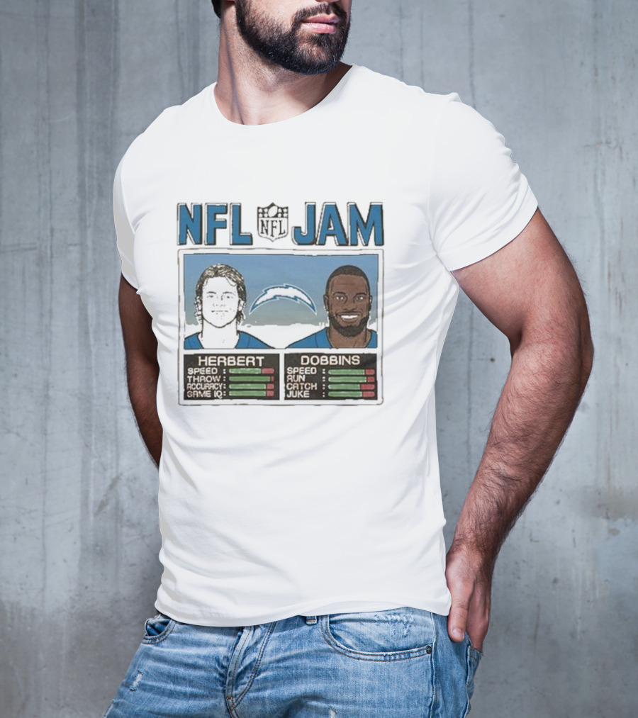 NFL Jam Chargers Herbert Dobbins Stats T-Shirt