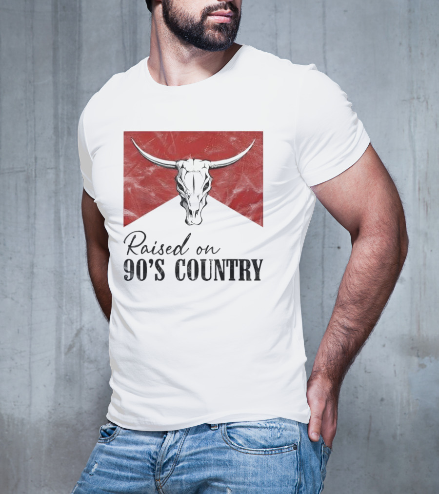 Raised On 90’s Country Western Bull Skull T-Shirt