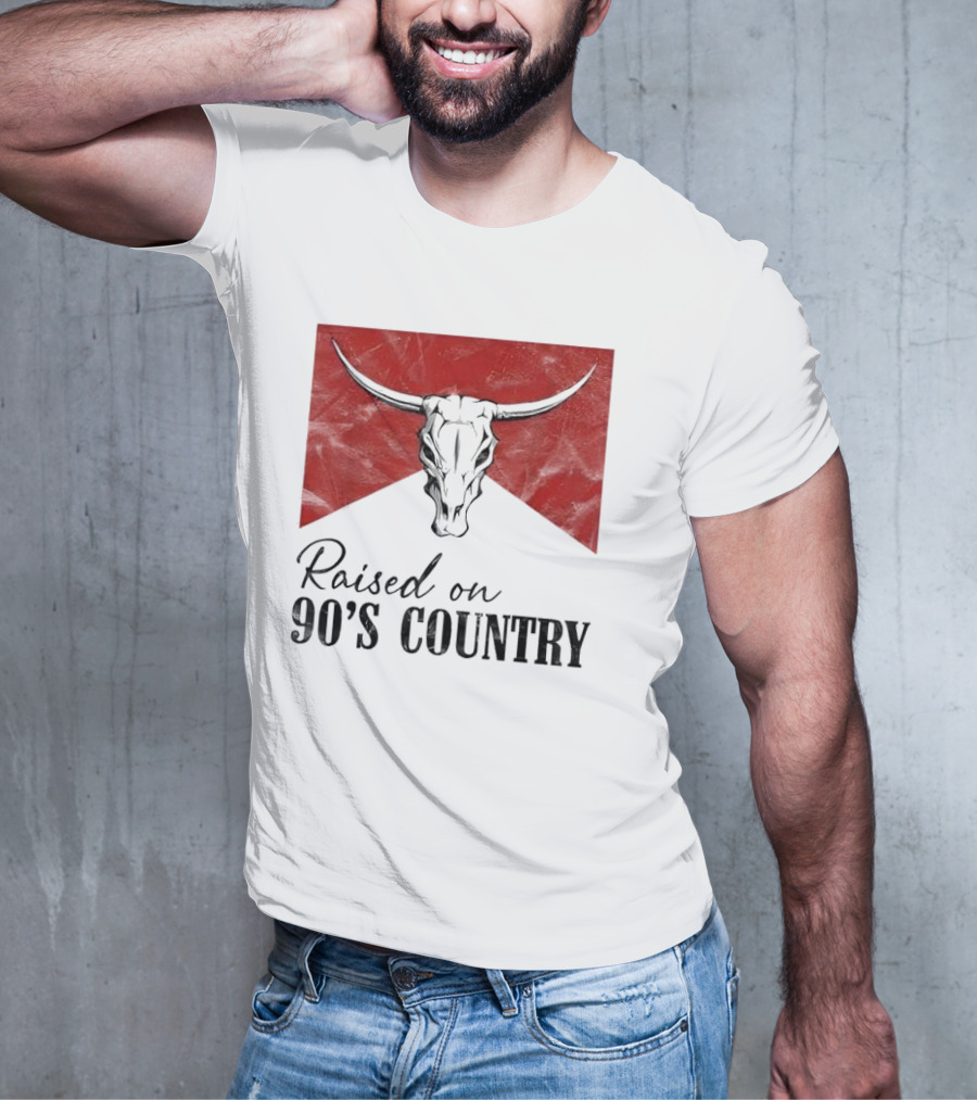 Raised On 90’s Country Western Bull Skull T-Shirt