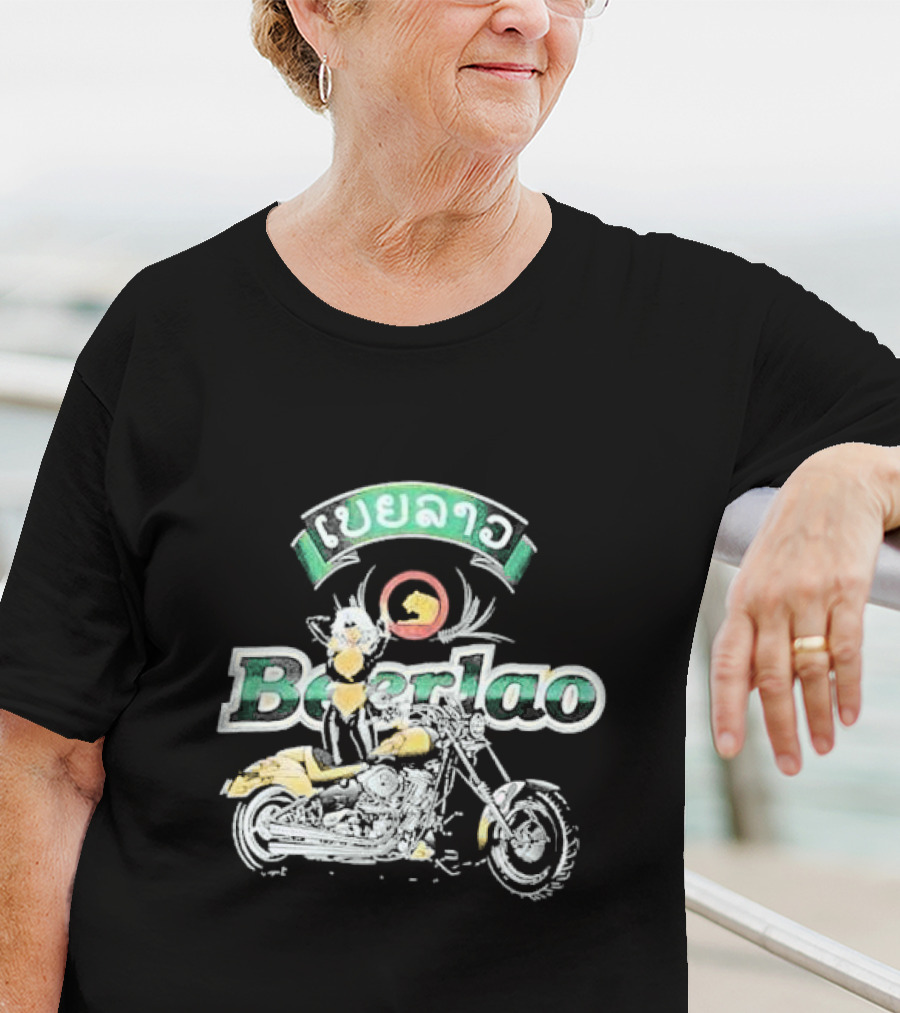 Beer Lao Lager Beerlao Biker Chick Motorcycle T-Shirt