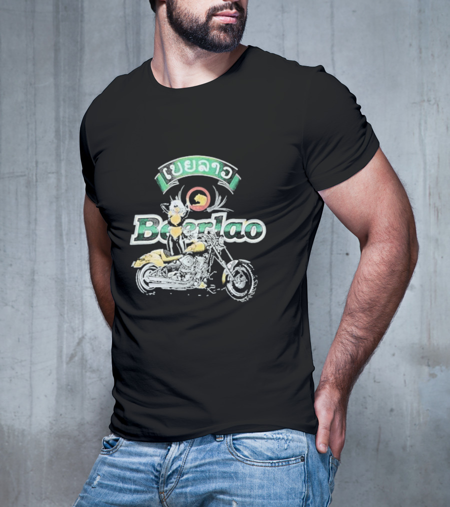 Beer Lao Lager Beerlao Biker Chick Motorcycle T-Shirt