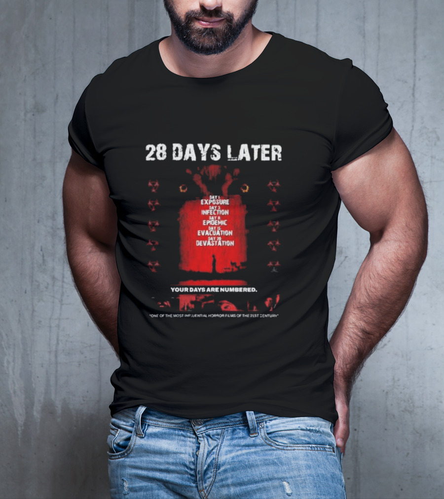 28 Days Later Day 1 Exposure Infection Epidemic Evacuation Devastation Your Days Are Numbered T-Shirt