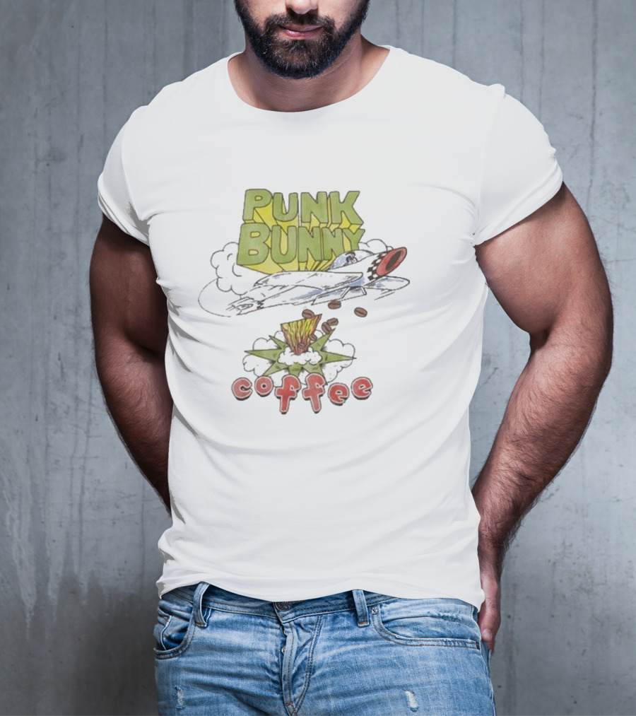 Punk Bunny Coffee Airplane Rocket Blast T-Shirt